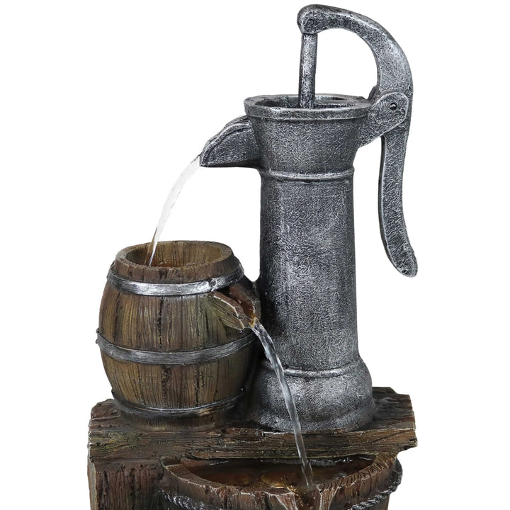 Sunnydaze Cozy Farmhouse Pump/Barrel Water Fountain with LED Lights - 23 in Image 10