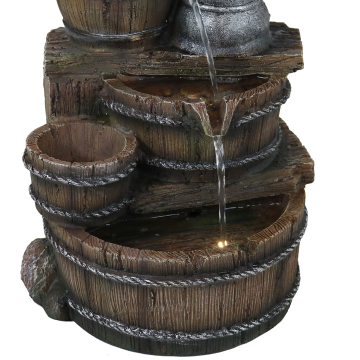 Sunnydaze Cozy Farmhouse Pump/Barrel Water Fountain with LED Lights - 23 in Image 11