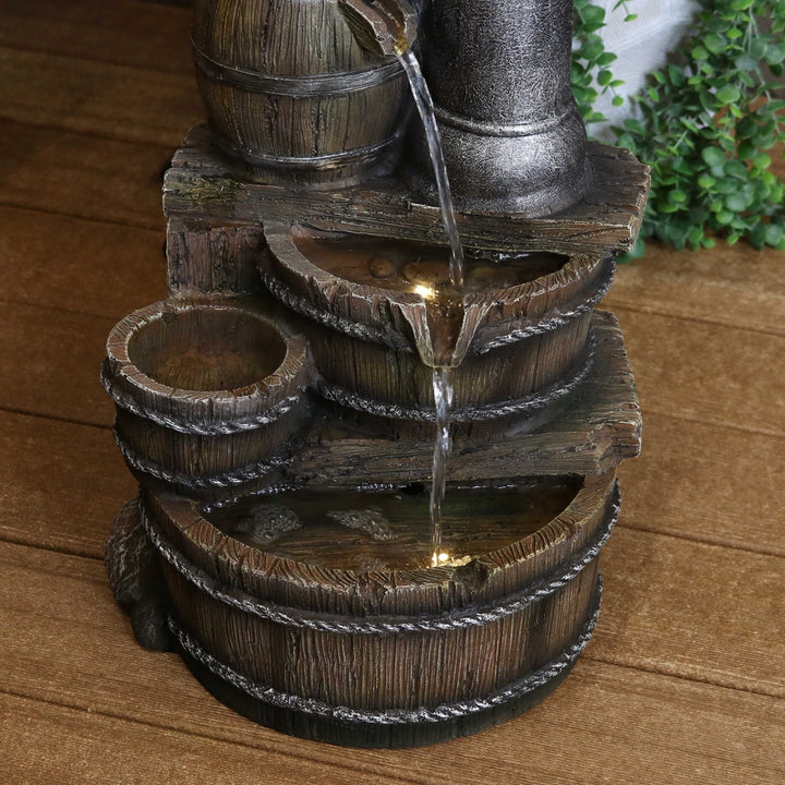 Sunnydaze Cozy Farmhouse Pump/Barrel Water Fountain with LED Lights - 23 in Image 8