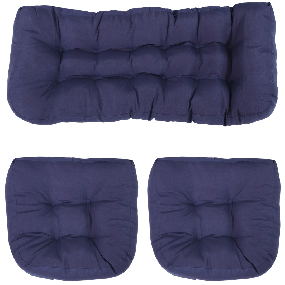 Sunnydaze Indoor/Outdoor Olefin 3-Piece Tufted Settee Cushion Set - Blue Image 1