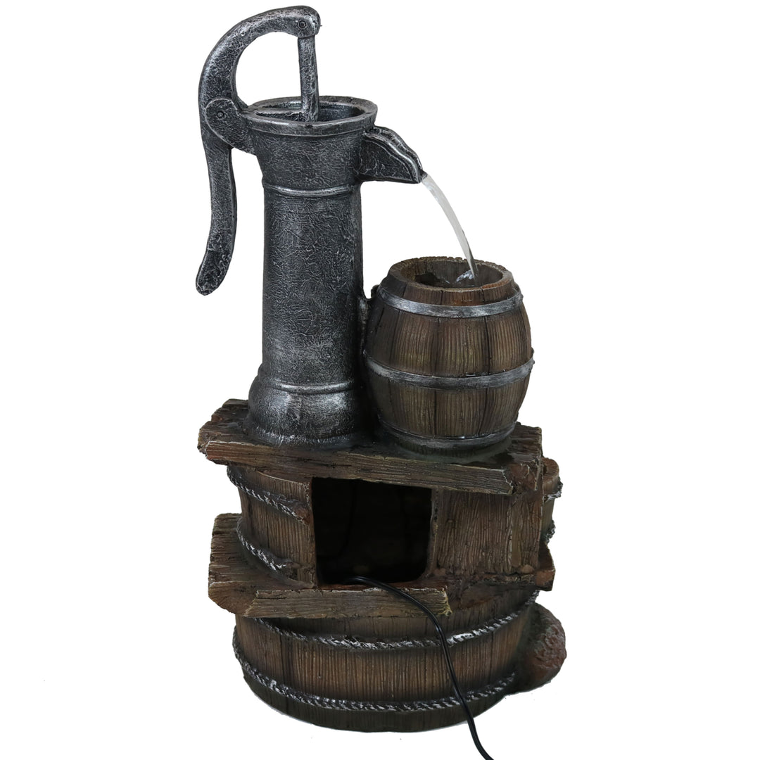 Sunnydaze Cozy Farmhouse Pump/Barrel Water Fountain with LED Lights - 23 in Image 9