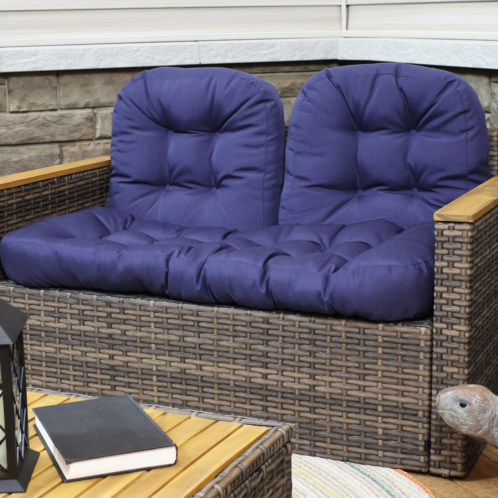 Sunnydaze Indoor/Outdoor Olefin 3-Piece Tufted Settee Cushion Set - Blue Image 2