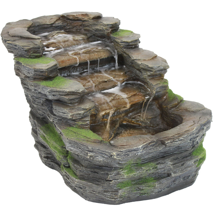 Sunnydaze Shale Falls Outdoor Water Fountain with LED Lights - 13.75 in Image 1