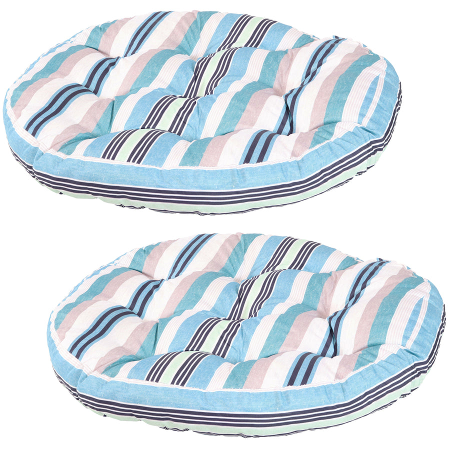 Sunnydaze Outdoor Round Polyester Floor Cushion - Seaside Stripe - Set of 2 Image 1
