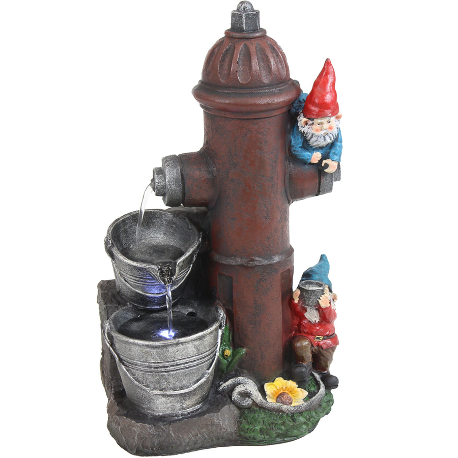 Sunnydaze Electric Fire Hydrant Gnome Water Fountain with LED Light - 16 in Image 1