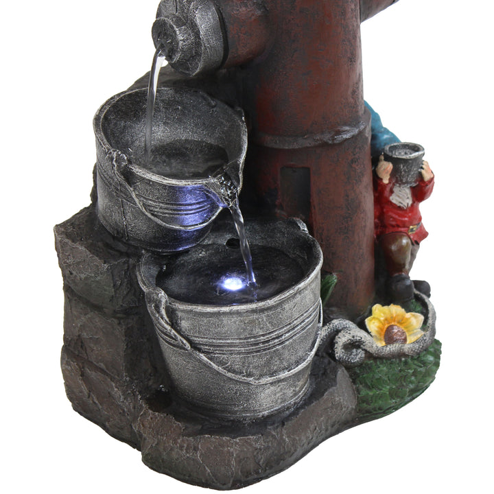 Sunnydaze Electric Fire Hydrant Gnome Water Fountain with LED Light - 16 in Image 7