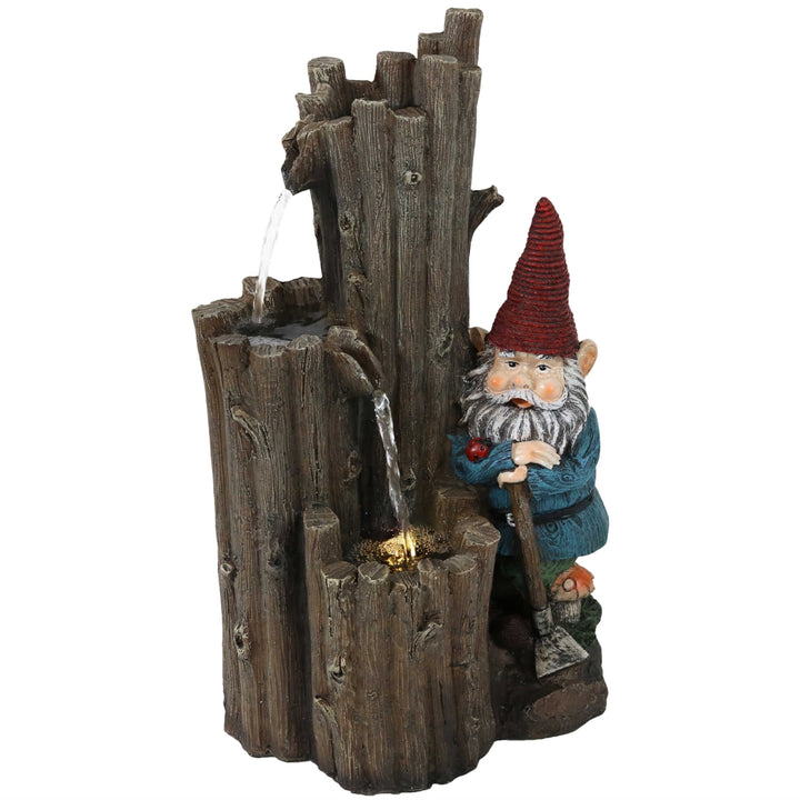 Sunnydaze Resting Gnome Outdoor Water Fountain with LED Lights - 17 in Image 1