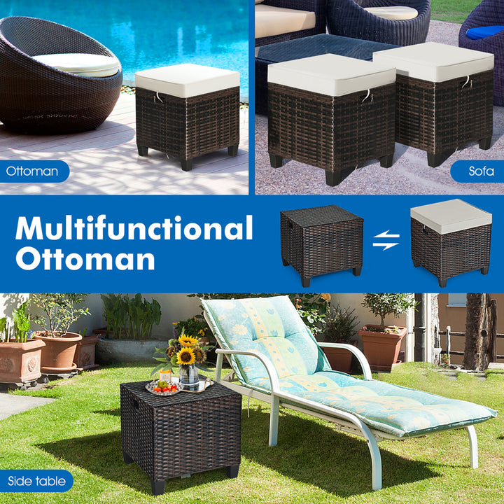 2PCS Patio Rattan Ottoman Cushioned Seat Foot Rest Coffee Table Image 6