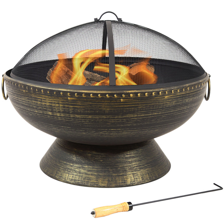 Sunnydaze 30 in Steel Fire Pit with Handles, Spark Screen, Poker, and Grate Image 1