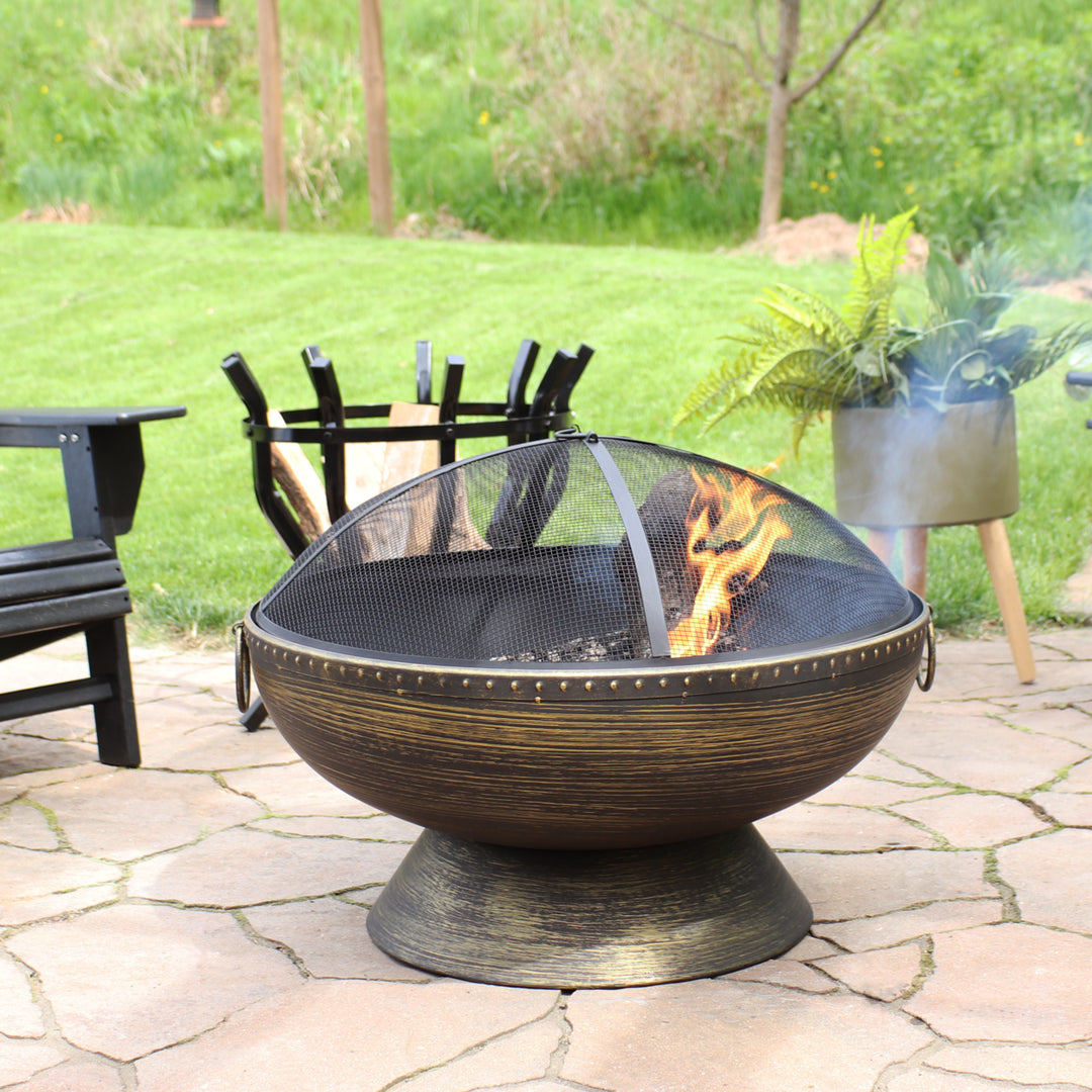 Sunnydaze 30 in Steel Fire Pit with Handles, Spark Screen, Poker, and Grate Image 2