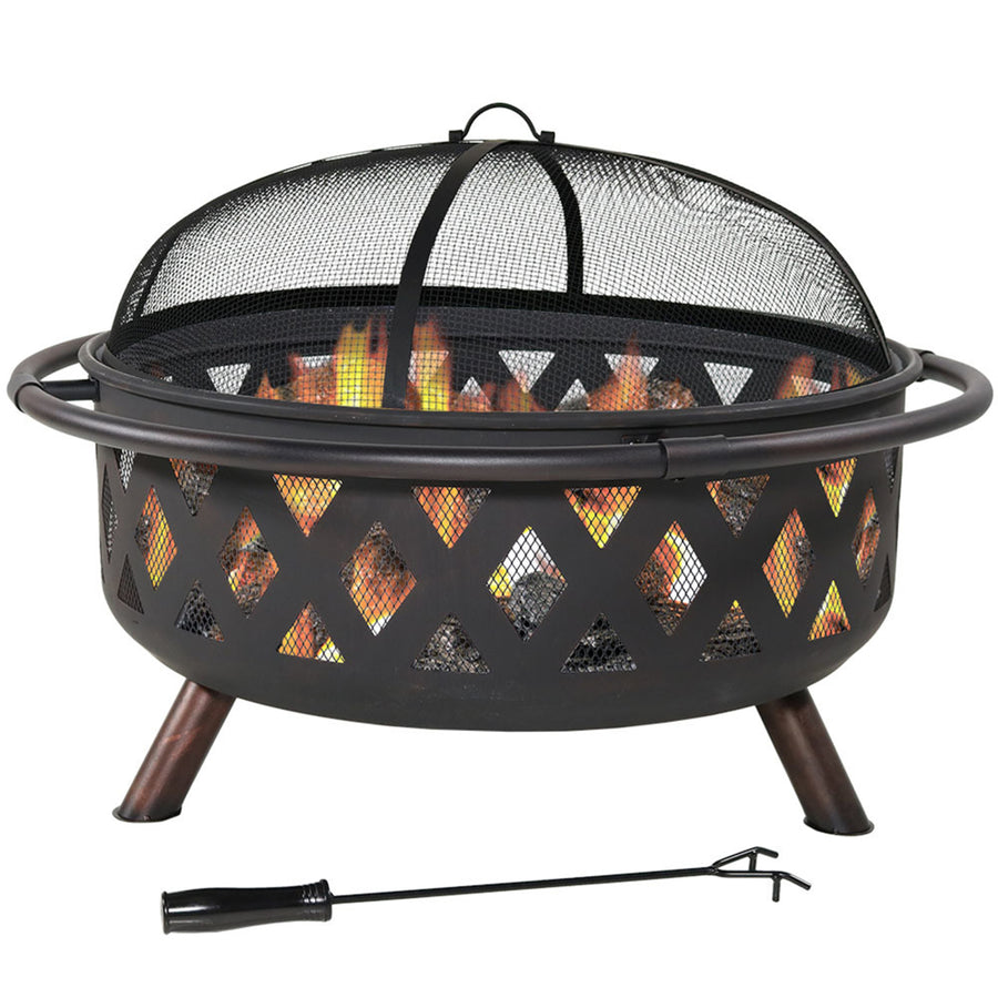 Sunnydaze 36 in Crossweave Steel Fire Pit with Screen, Poker, and Cover Image 1