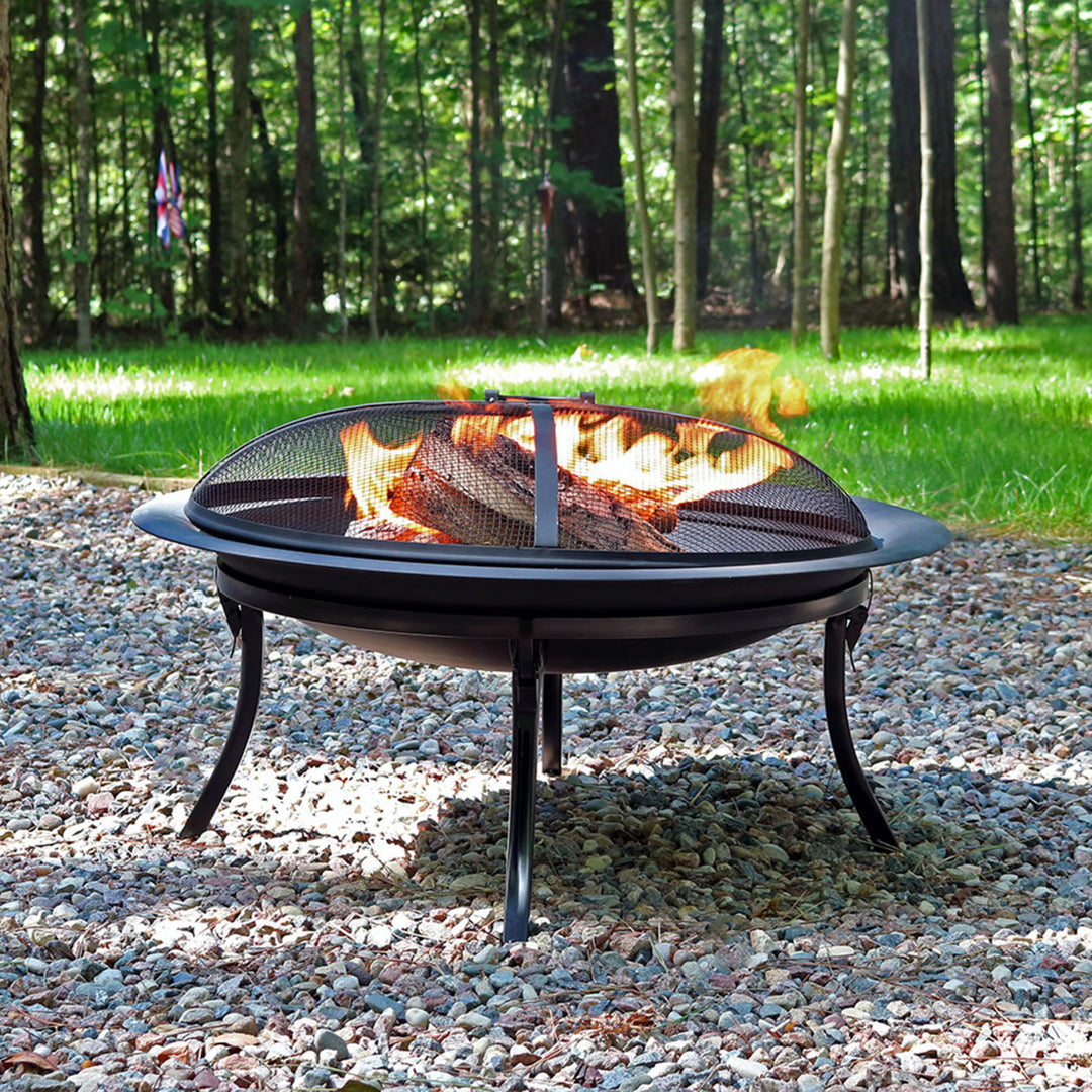 Sunnydaze 29 in Steel Fire Pit Bowl with Folding Stand, Case, and Screen Image 4