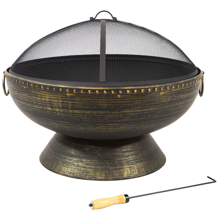 Sunnydaze 30 in Steel Fire Pit with Handles, Spark Screen, Poker, and Grate Image 9