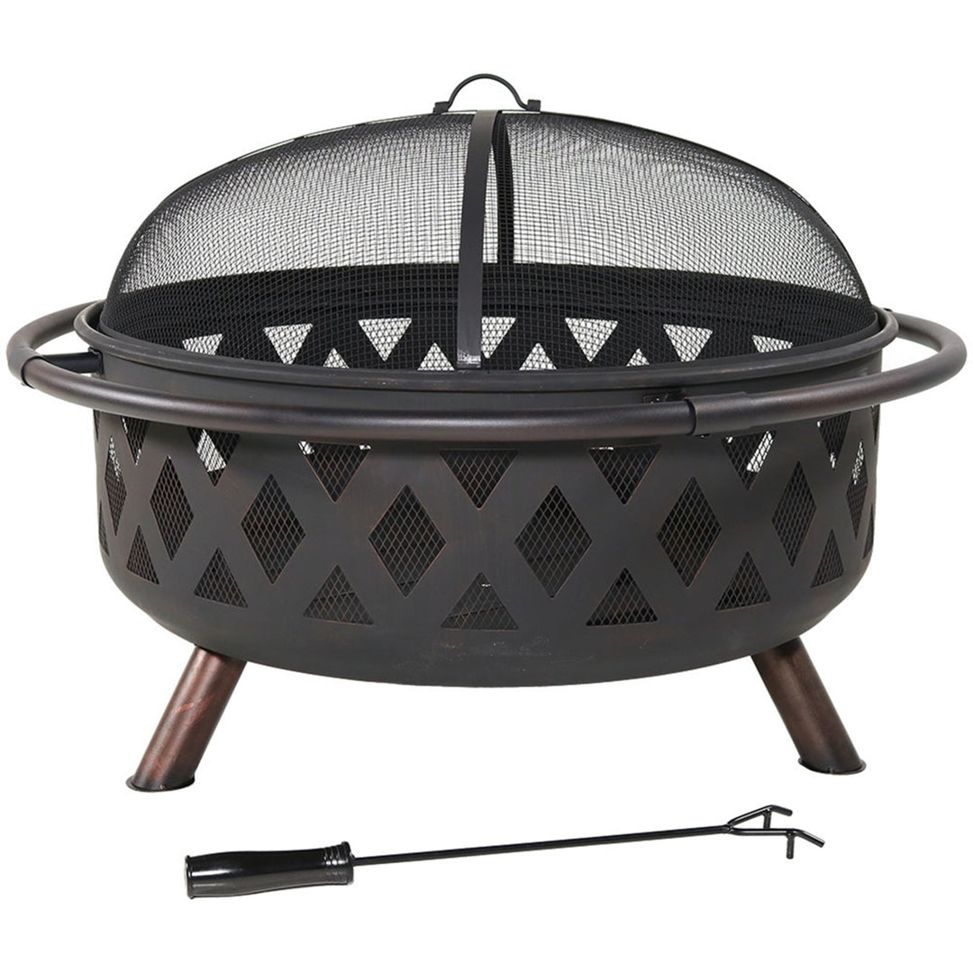 Sunnydaze 36 in Crossweave Steel Fire Pit with Screen, Poker, and Cover Image 8