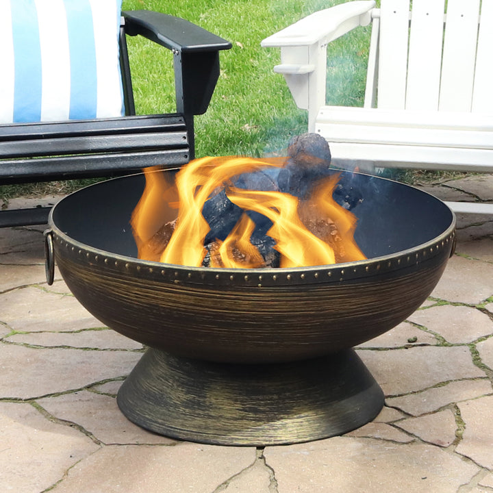 Sunnydaze 30 in Steel Fire Pit with Handles, Spark Screen, Poker, and Grate Image 10