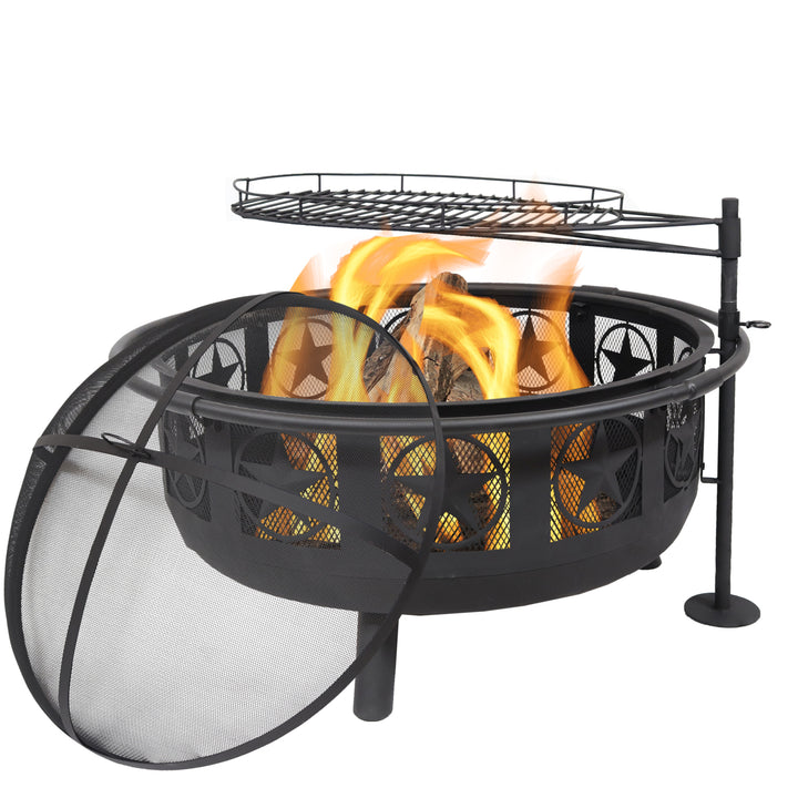 Sunnydaze 30 in All Star Steel Fire Pit with Cooking Grate and Spark Screen Image 1