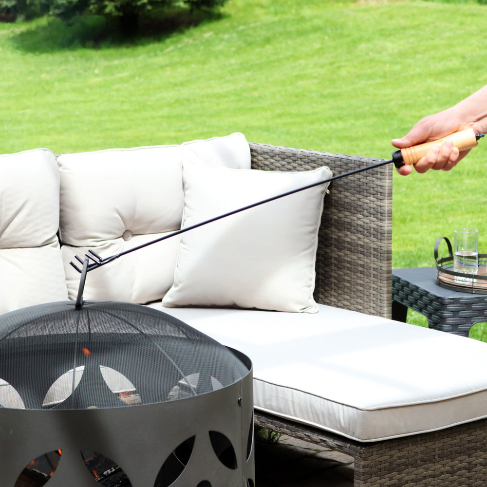 Sunnydaze 26 in Steel Outdoor Fire Pit Poker with Hook and Wooden Handle Image 2