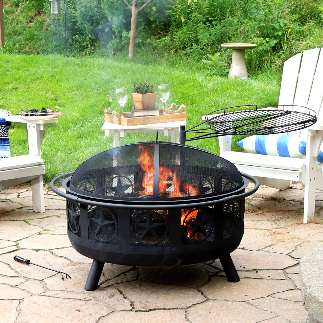 Sunnydaze 30 in All Star Steel Fire Pit with Cooking Grate and Spark Screen Image 4