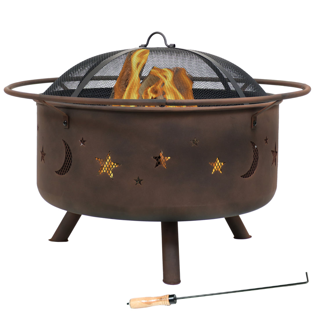 Sunnydaze 30 in Cosmic Steel Fire Pit with Spark Screen, Poker, and Grate Image 1