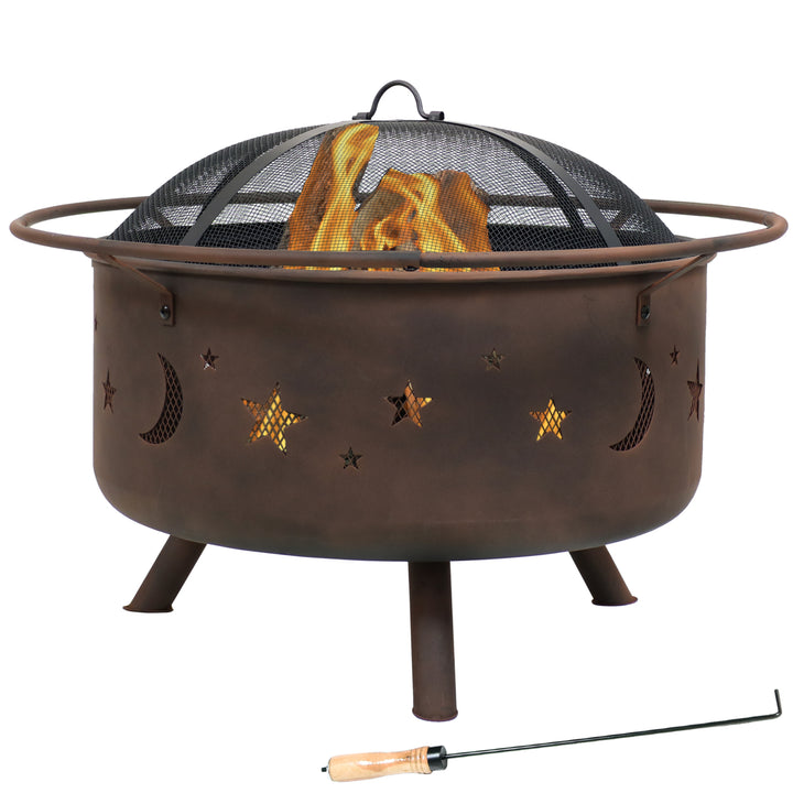 Sunnydaze 30 in Cosmic Steel Fire Pit with Spark Screen, Poker, and Grate Image 1