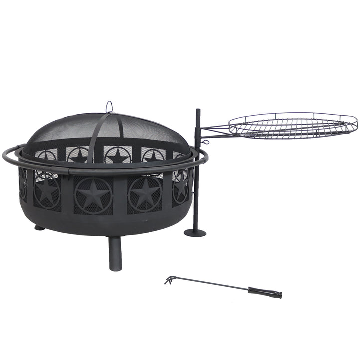 Sunnydaze 30 in All Star Steel Fire Pit with Cooking Grate and Spark Screen Image 6