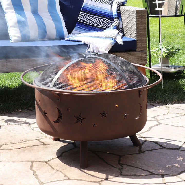 Sunnydaze 30 in Cosmic Steel Fire Pit with Spark Screen, Poker, and Grate Image 4