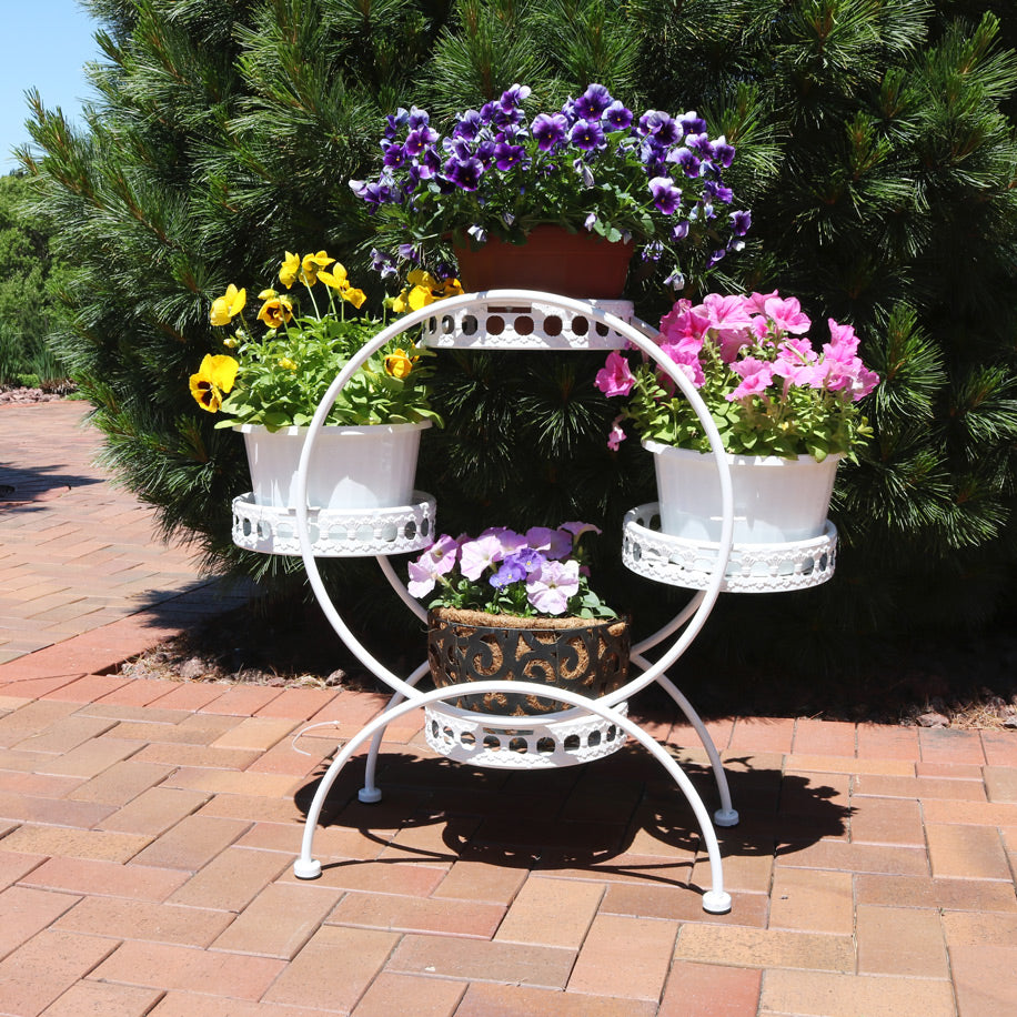 Sunnydaze White 4-Tier Ferris Wheel Indoor and Outdoor Plant Stand - 28 in Image 3