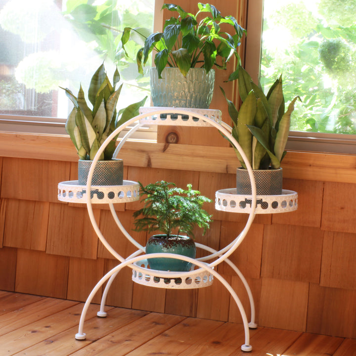 Sunnydaze White 4-Tier Ferris Wheel Indoor and Outdoor Plant Stand - 28 in Image 4