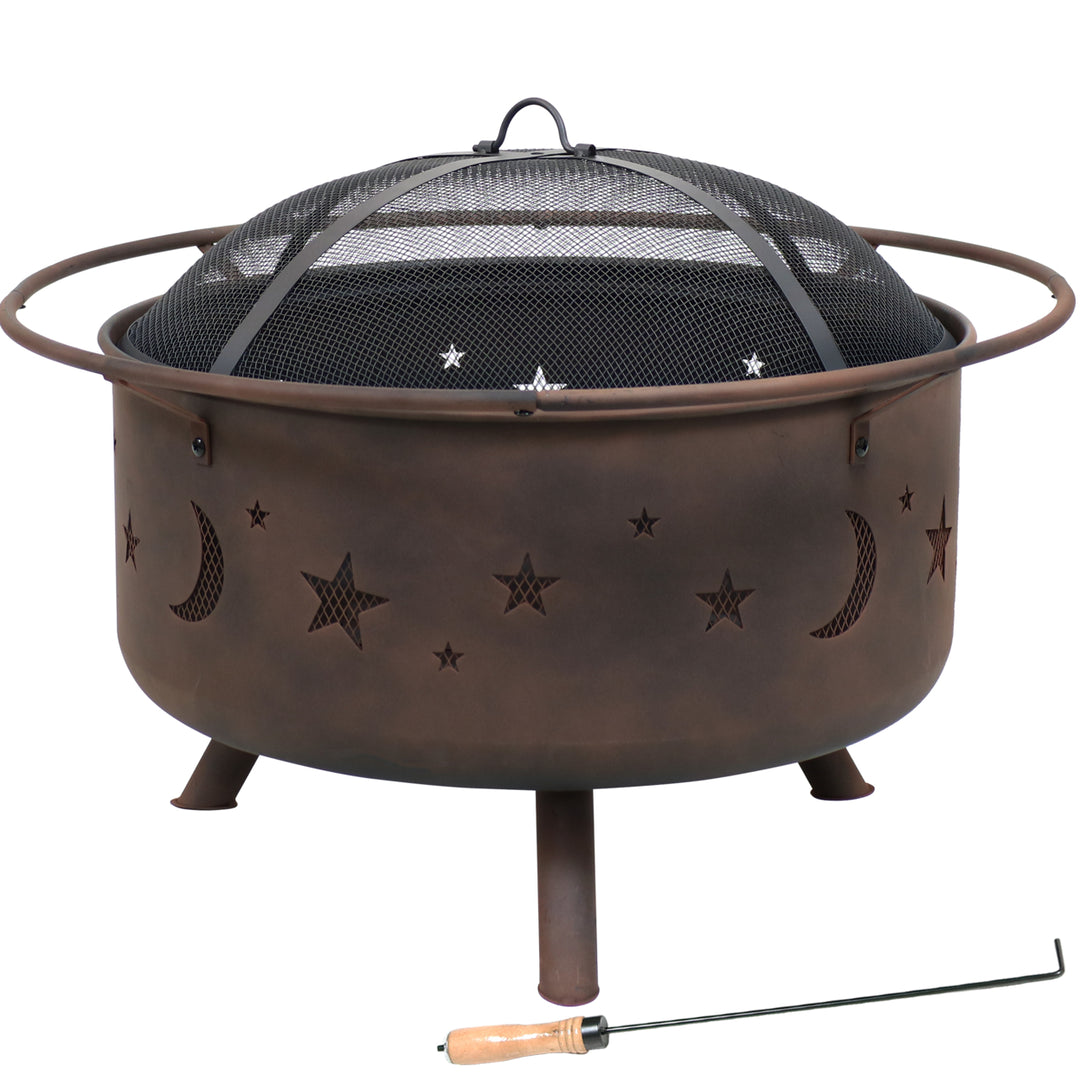 Sunnydaze 30 in Cosmic Steel Fire Pit with Spark Screen, Poker, and Grate Image 6