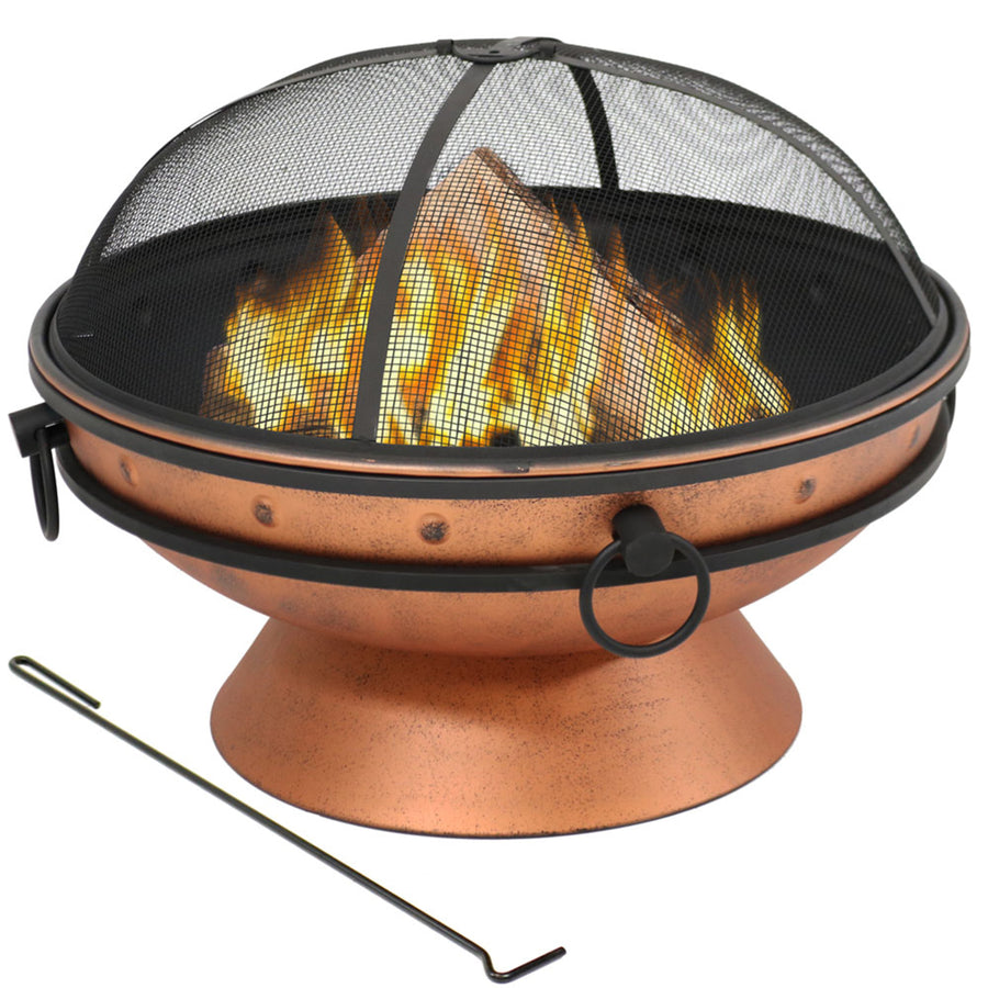 Sunnydaze 30 in Raised Outdoor Fire Pit Bowl with Spark Screen - Copper Image 1