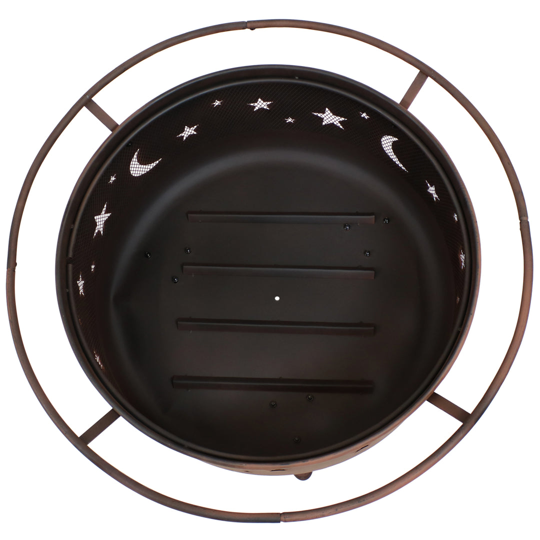 Sunnydaze 30 in Cosmic Steel Fire Pit with Spark Screen, Poker, and Grate Image 7