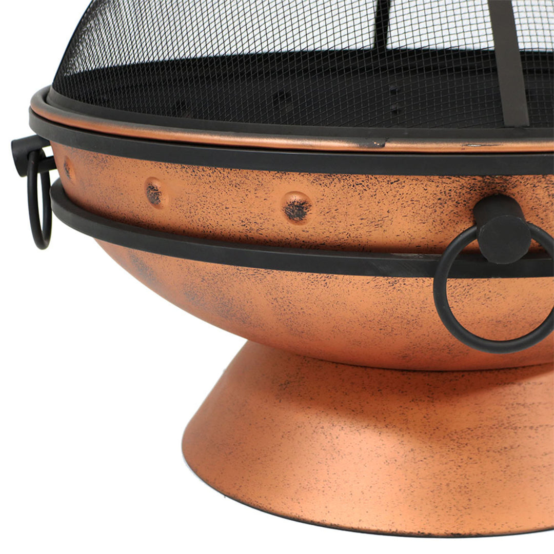 Sunnydaze 30 in Raised Outdoor Fire Pit Bowl with Spark Screen - Copper Image 8