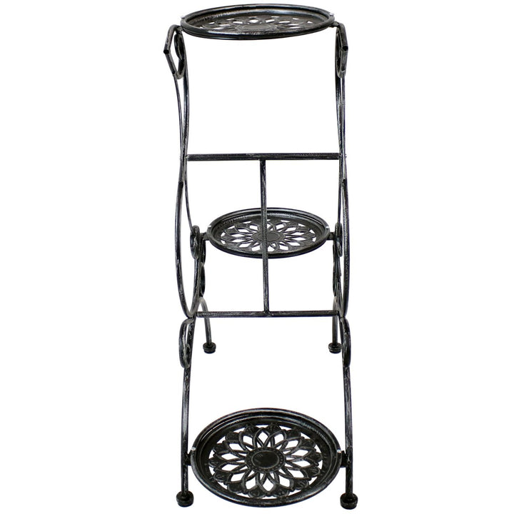 Sunnydaze Dark Gray Steel 3-Tier Victorian Staggered Plant Stand - 31.5 in Image 10