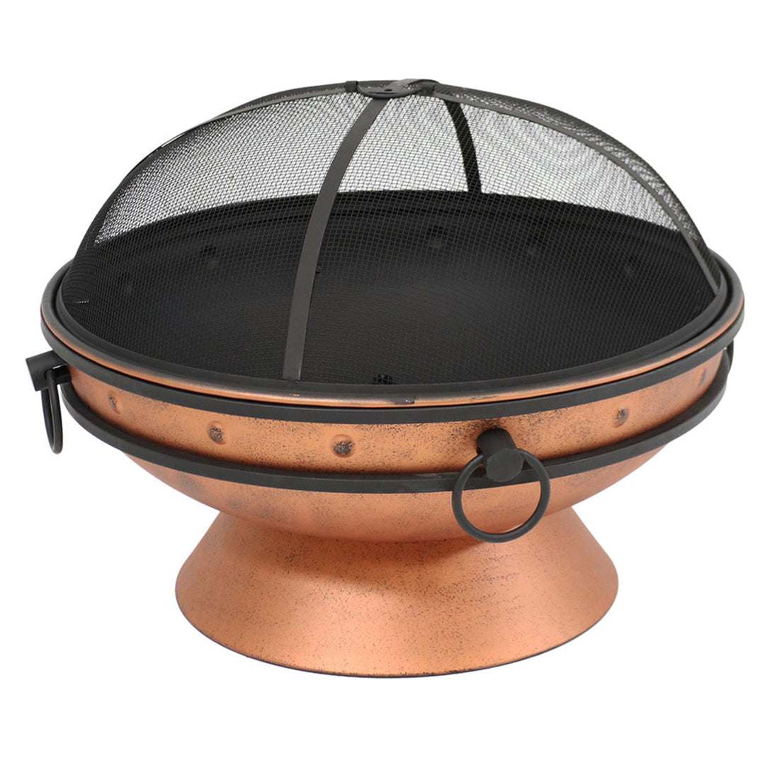 Sunnydaze 30 in Raised Outdoor Fire Pit Bowl with Spark Screen - Copper Image 6