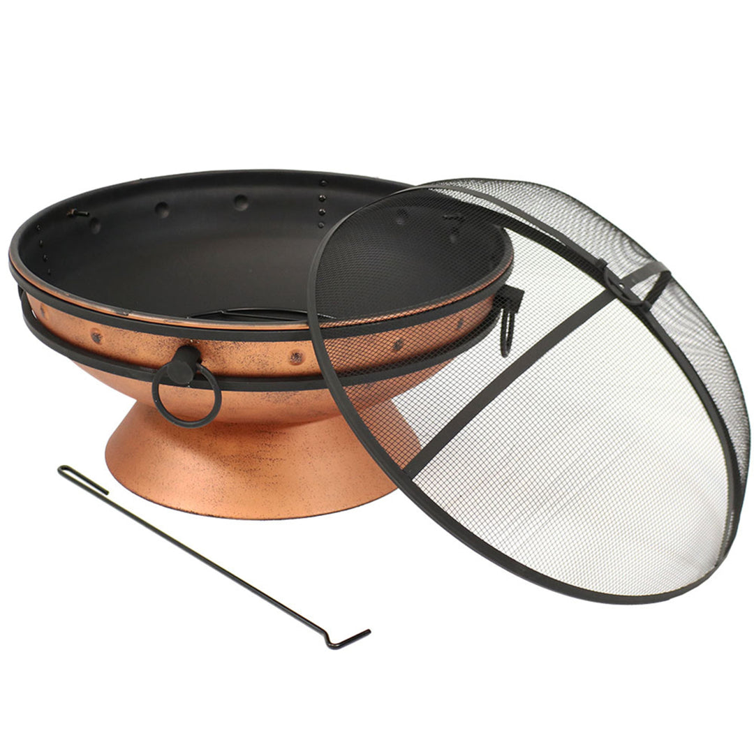 Sunnydaze 30 in Raised Outdoor Fire Pit Bowl with Spark Screen - Copper Image 7