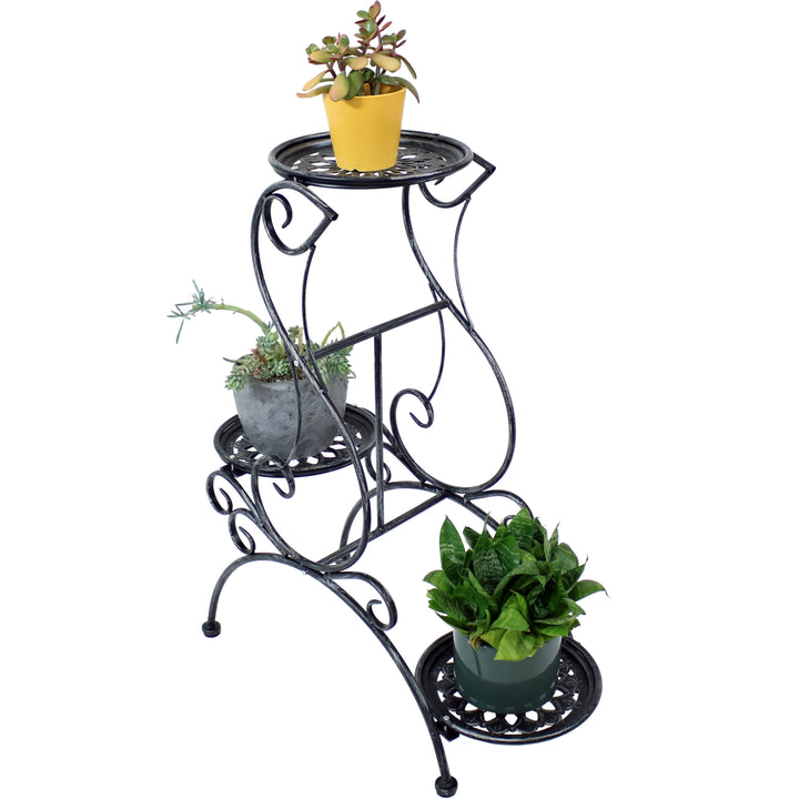 Sunnydaze Dark Gray Steel 3-Tier Victorian Staggered Plant Stand - 31.5 in Image 6