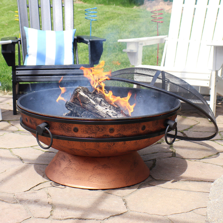 Sunnydaze 30 in Raised Outdoor Fire Pit Bowl with Spark Screen - Copper Image 5