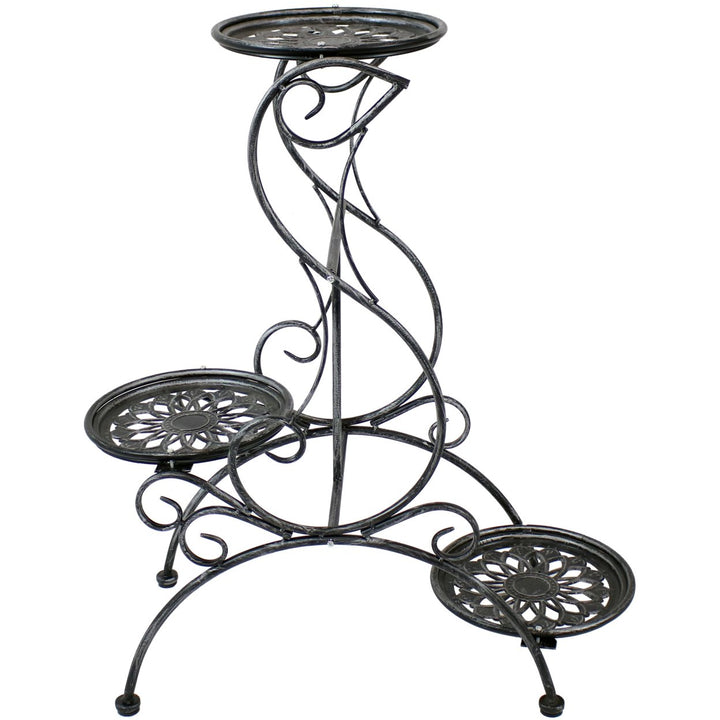 Sunnydaze Dark Gray Steel 3-Tier Victorian Staggered Plant Stand - 31.5 in Image 8