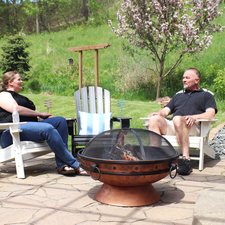 Sunnydaze 30 in Raised Outdoor Fire Pit Bowl with Spark Screen - Copper Image 9