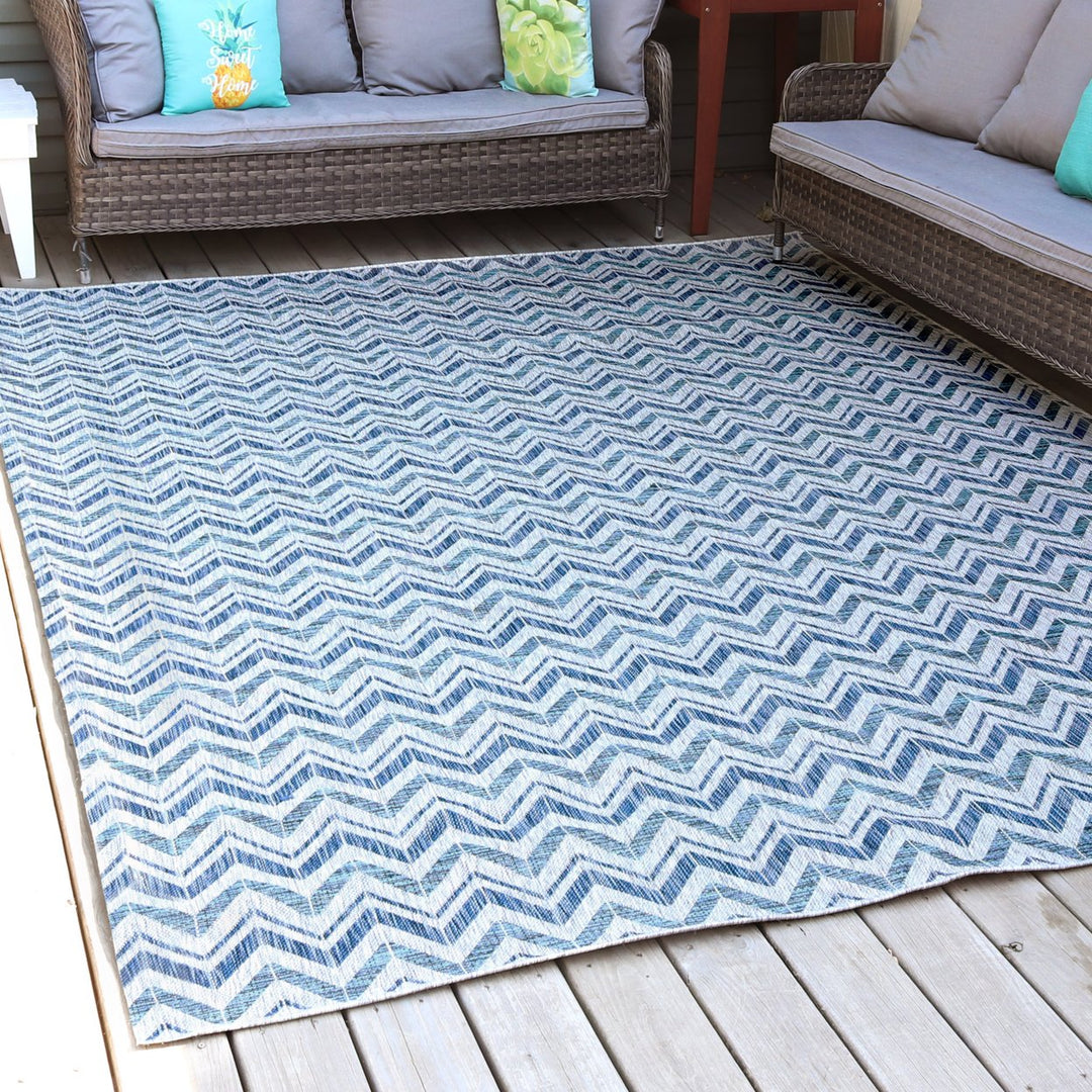 Sunnydaze Chevron Dreams Outdoor Area Rug - Blue/Gray - 8 ft x 10 ft Image 5