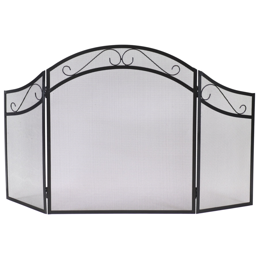 Sunnydaze 50 in Elegant Scroll Steel 3-Panel Fireplace Screen - Black Image 1