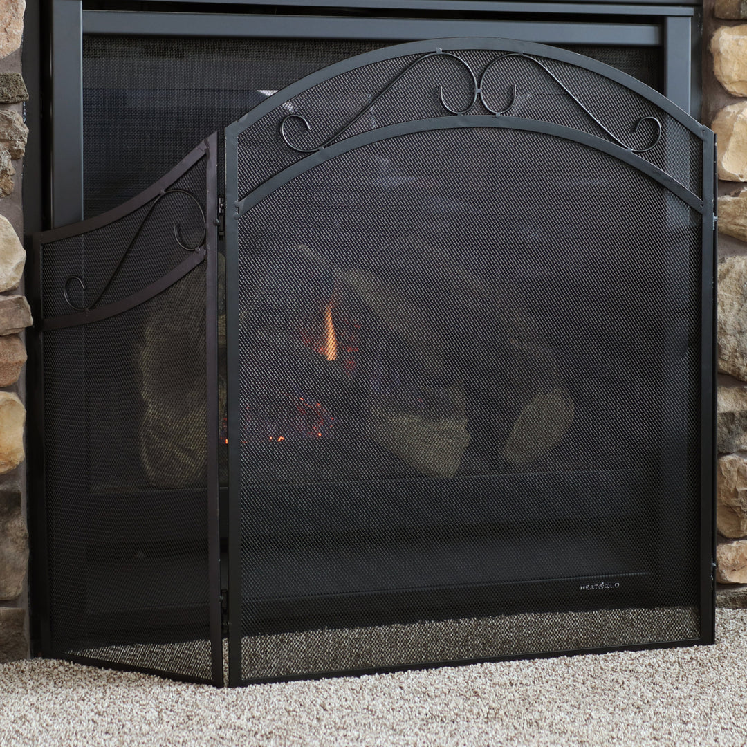 Sunnydaze 50 in Elegant Scroll Steel 3-Panel Fireplace Screen - Black Image 2