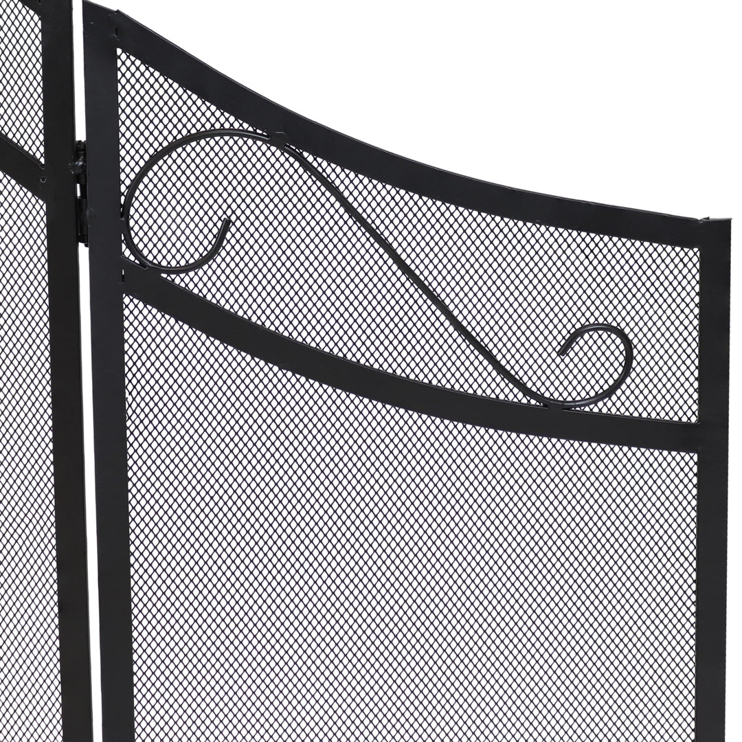 Sunnydaze 50 in Elegant Scroll Steel 3-Panel Fireplace Screen - Black Image 7