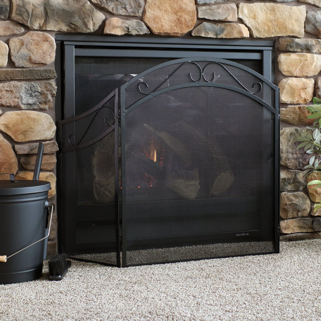 Sunnydaze 50 in Elegant Scroll Steel 3-Panel Fireplace Screen - Black Image 8