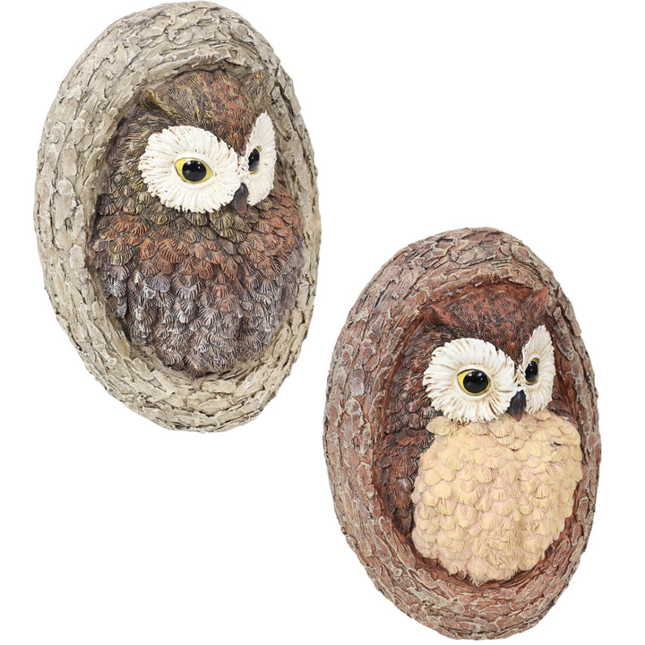 Sunnydaze Winifred and Wesley the Owls Resin Tree Hugger Decorations - 9 in Image 1