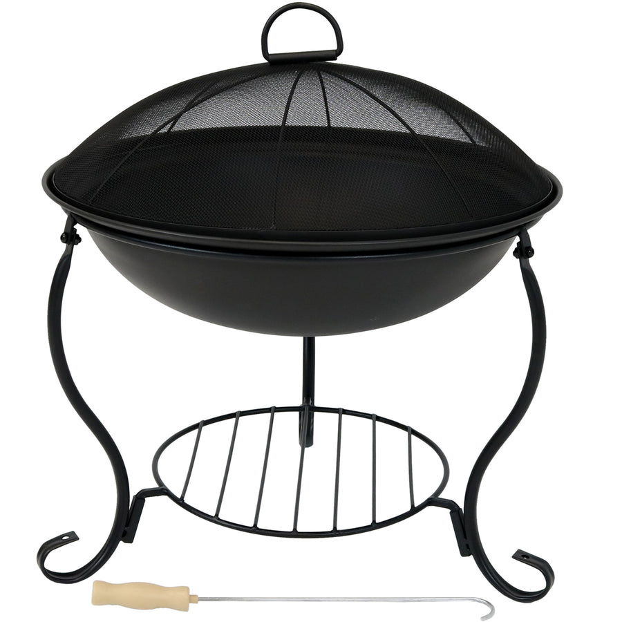 Sunnydaze 18 in Steel Fire Pit Bowl with Stand, Screen, Grate, and Poker Image 1