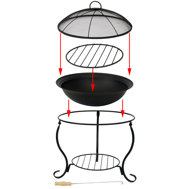 Sunnydaze 18 in Steel Fire Pit Bowl with Stand, Screen, Grate, and Poker Image 7