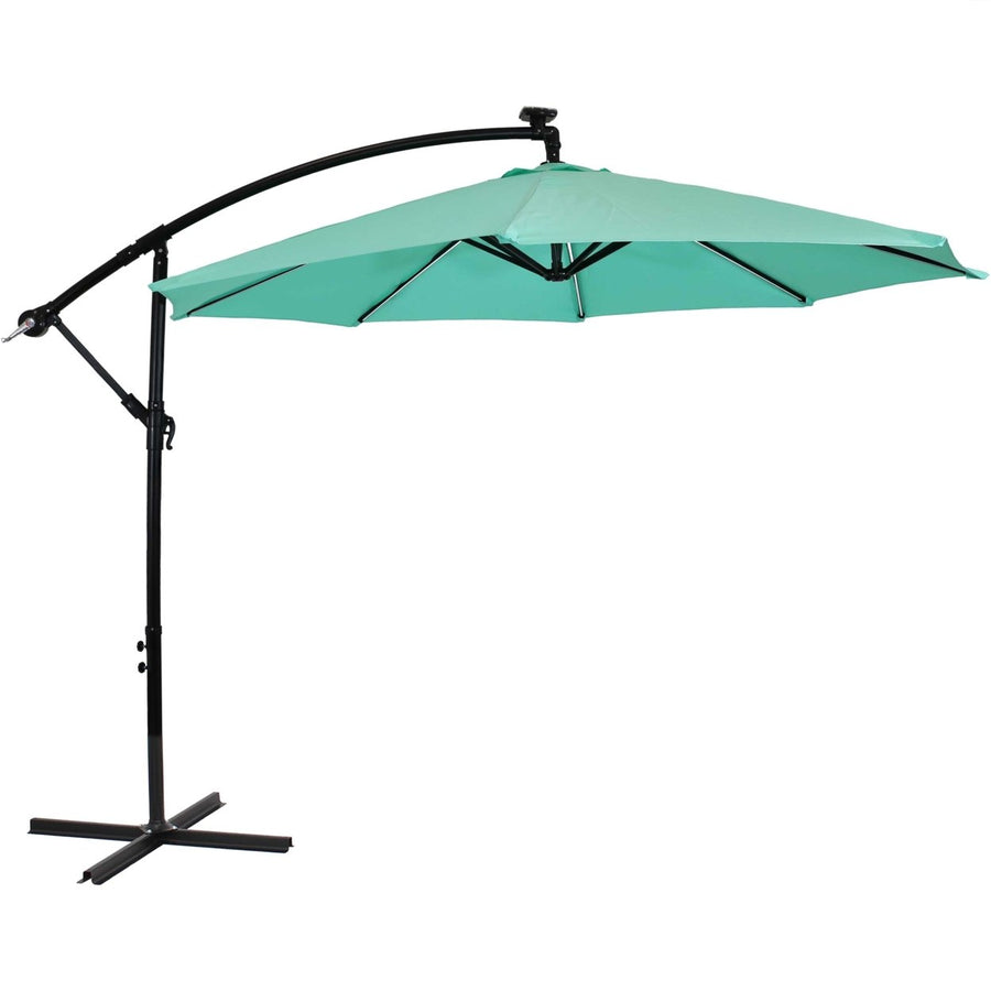 Sunnydaze 9.5 ft Solar Cantilever Offset Patio Umbrella - Seafoam Image 1