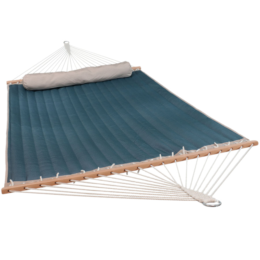 Sunnydaze Large Quilted Hammock with Spreader Bars and Pillow - Tidal Wave Image 1