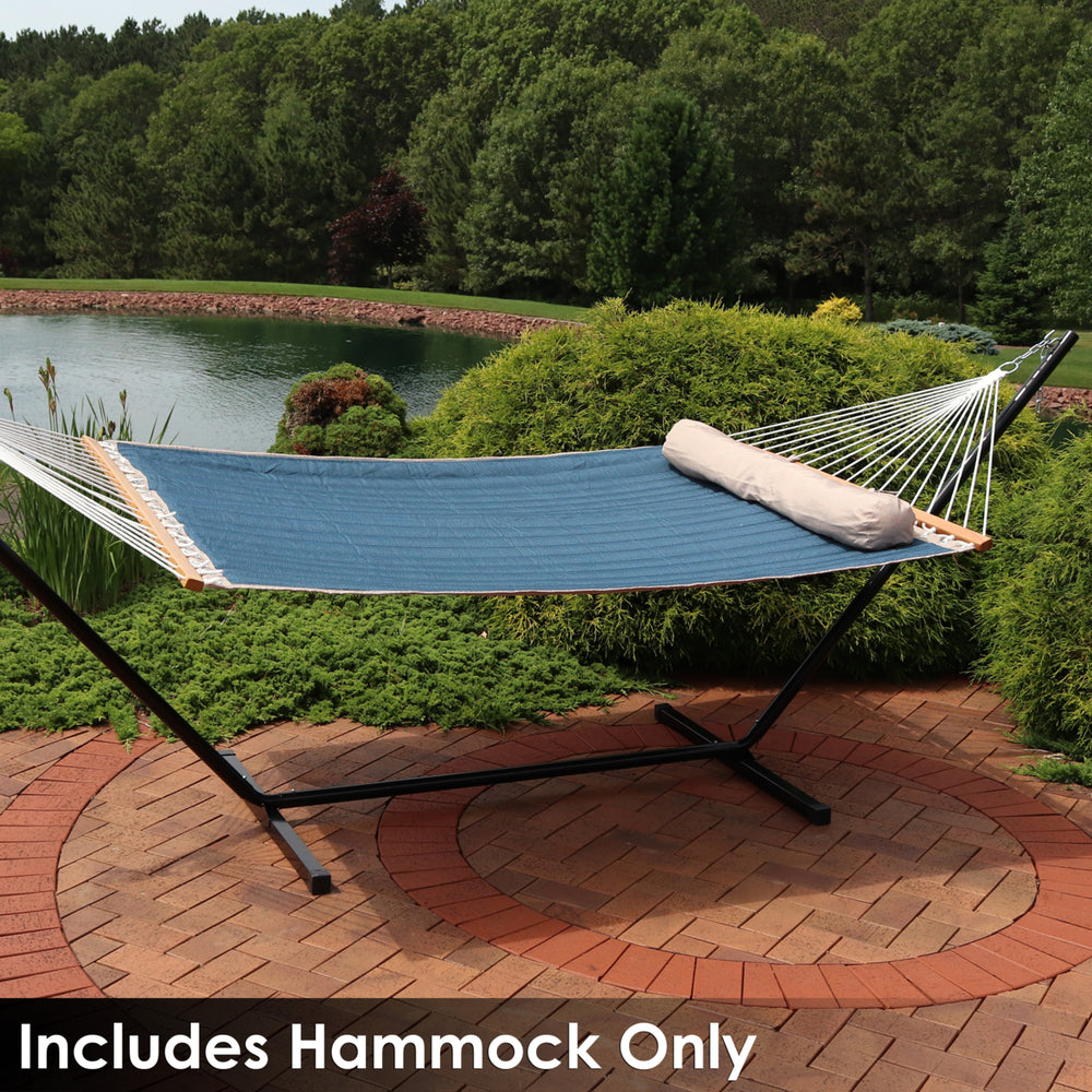 Sunnydaze Large Quilted Hammock with Spreader Bars and Pillow - Tidal Wave Image 2